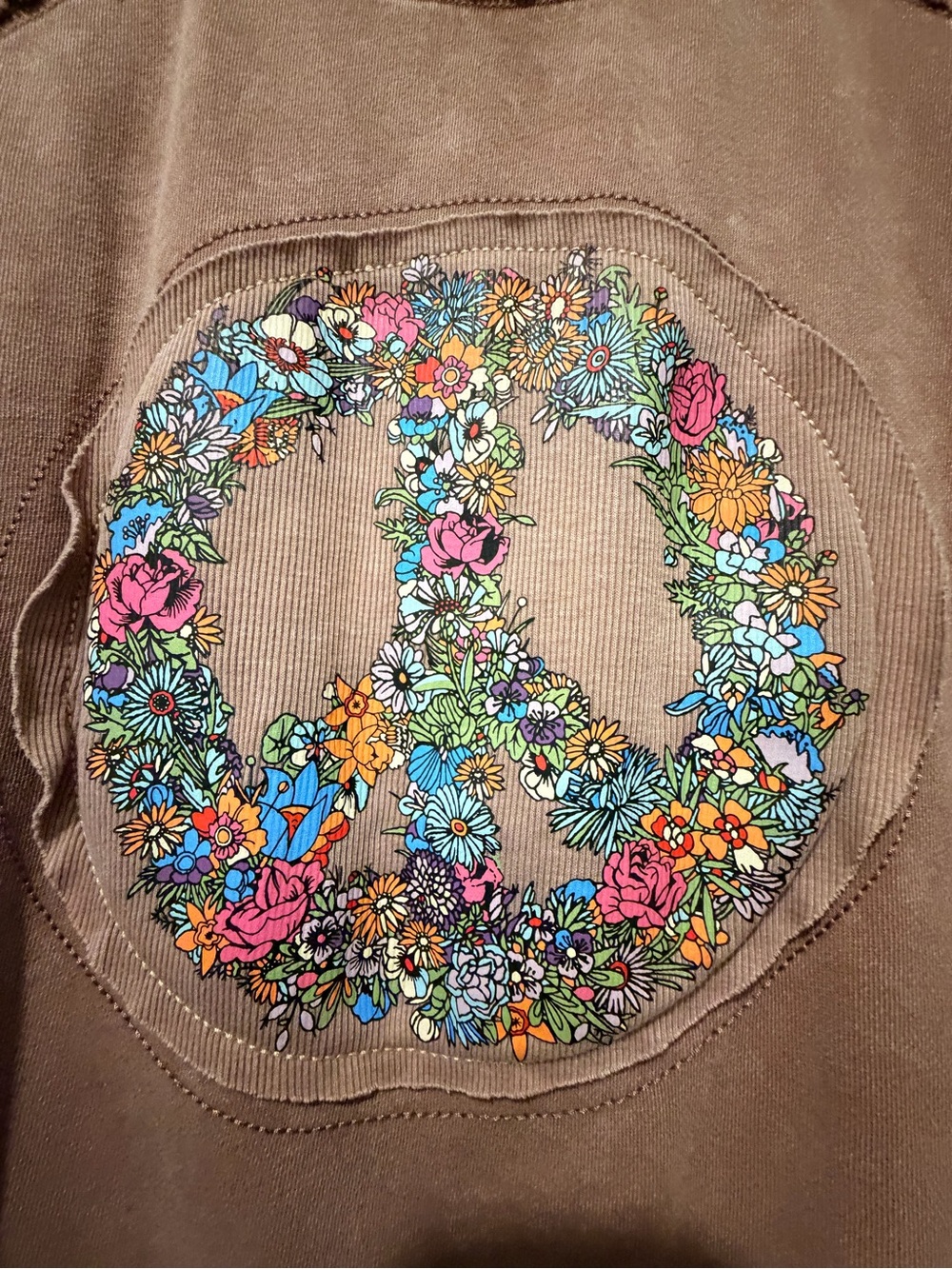 easel Washed Mauve Crewneck Sweater with Floral Peace Sign - Picture 2 of 6
